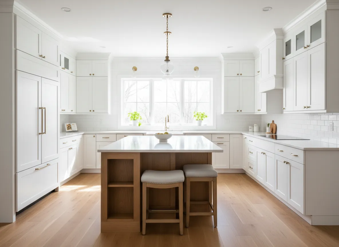 Modern white and wood Connecticut kitchen remodel